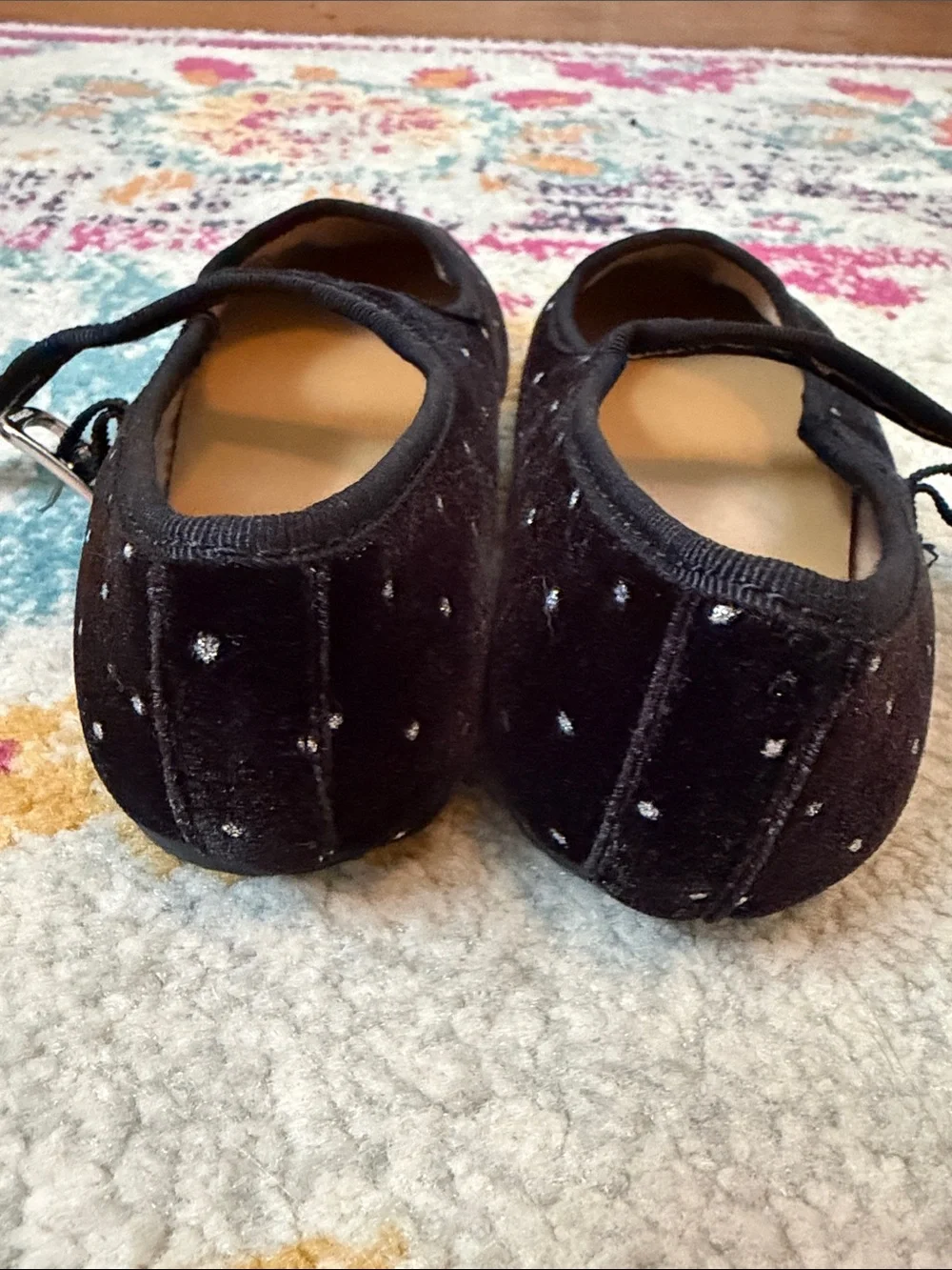 J. Crew Black Velvet Mary Jane Shoes with Sparkle Studs